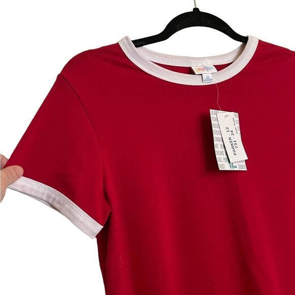 LuLaRoe Size 12 Kids Parker Tee • Solid Red w/White Trim • Americana Collection - Picture 7 of 13